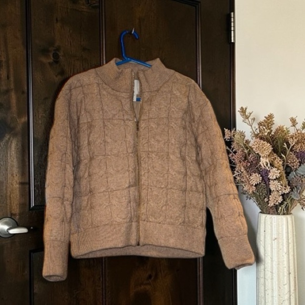 Joie Knit Bomber Jacket Women’s Size Medium Oatmeal Brown Insulated Coat NWOT